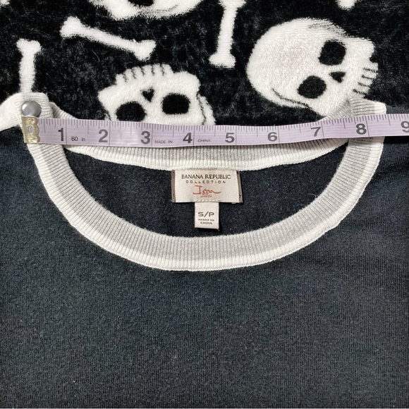 BANANA REPUBLIC Black grey white short sleeve knit top ~ Goth XS SMALL sweater - Picture 4 of 12